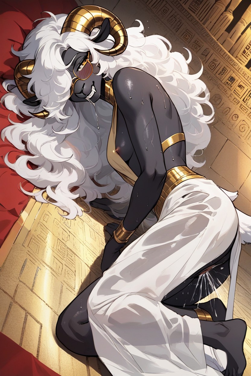 Sweaty, White Hair, Golden Eyes Furry AI Porn