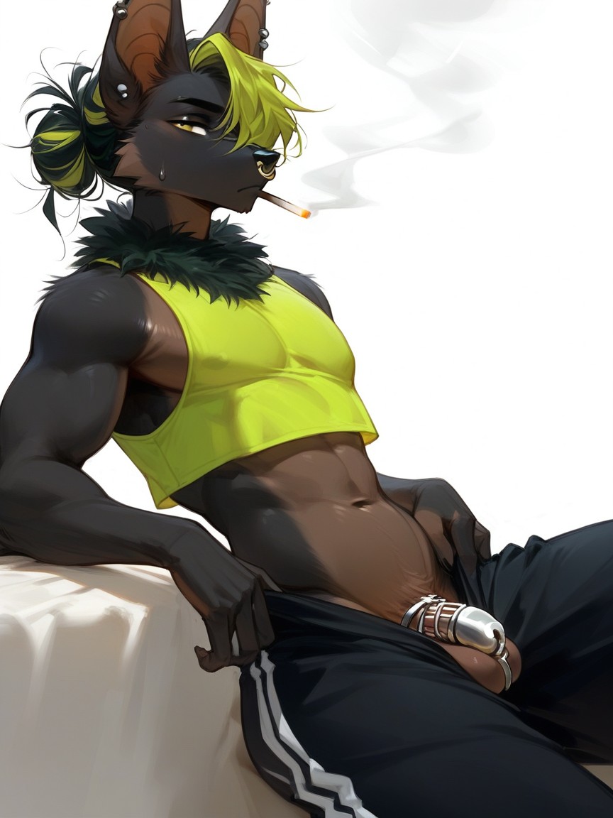 Brown Balls, Nose Piercing, Black Fur Furry AI Porn