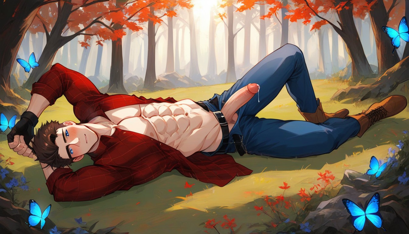 Hands Spread, Background Forest, Showing Penis Porno gay IA