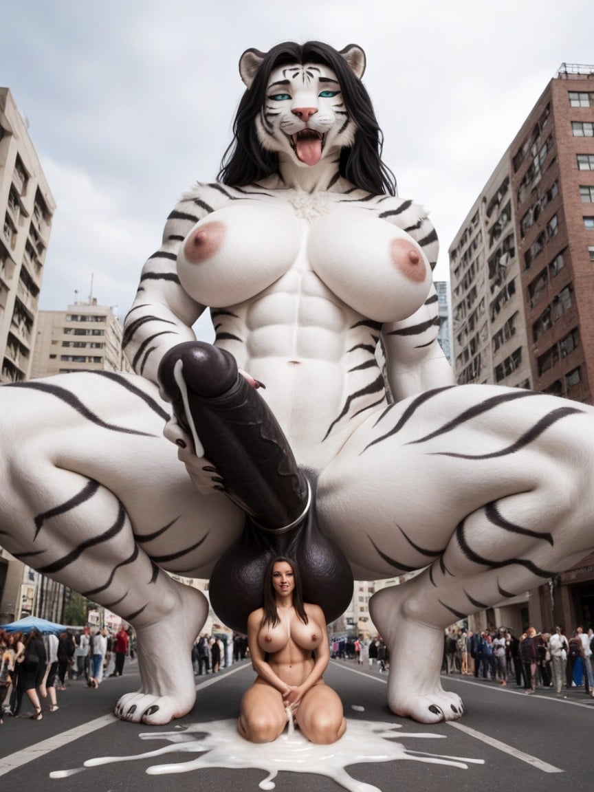 Black Colored Cock, Black Colored Penis, White Fur Shemale AI Porn