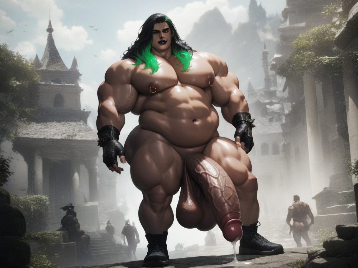 Veiny Penis, Fantasy Armor, Black Hair With Green Highlights AI Gay Porn