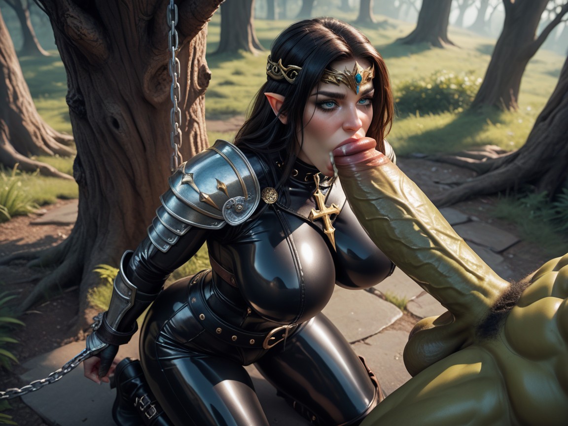 Large Orc, Tied Against Tree, Breeding Hentai AI Porn