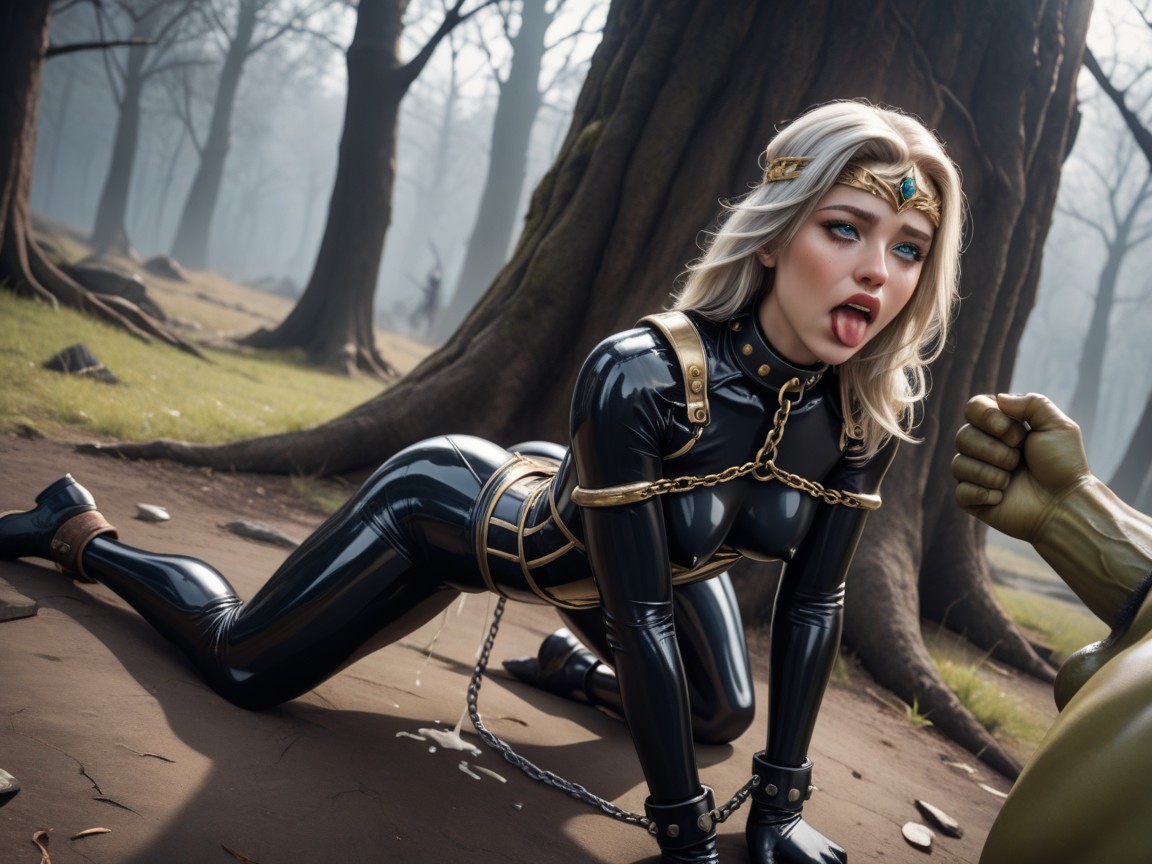 Latex Catsuit, Spoils Of War, Chains Around Tree Hentai AI Porn