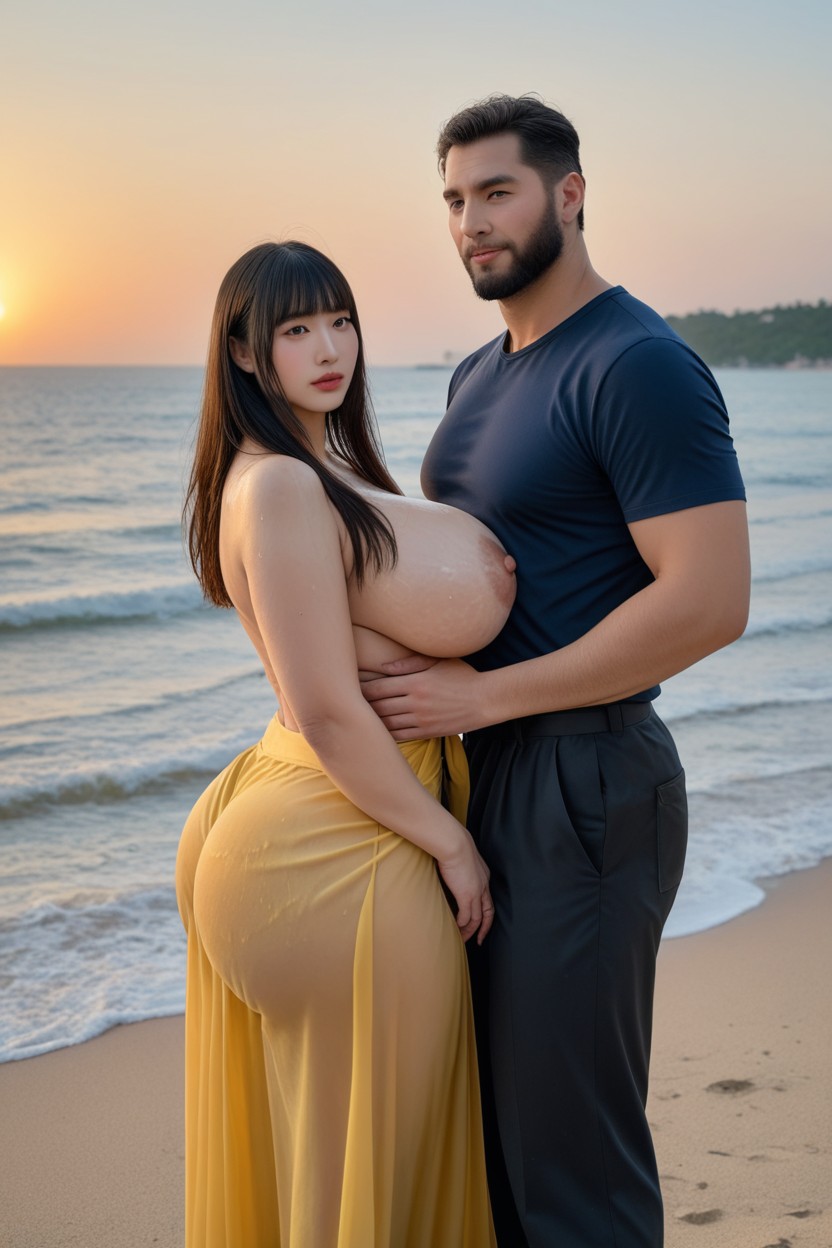 Pubic Hair, Nude, Blunt Bangs Porno asiático IA
