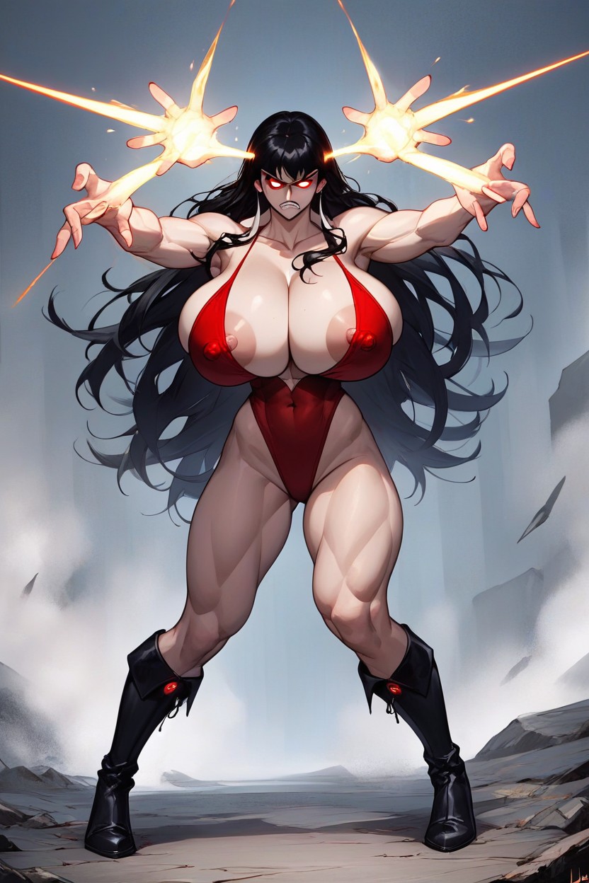 Bangs, Long Black Hair, Overflowing Breasts AI Porn