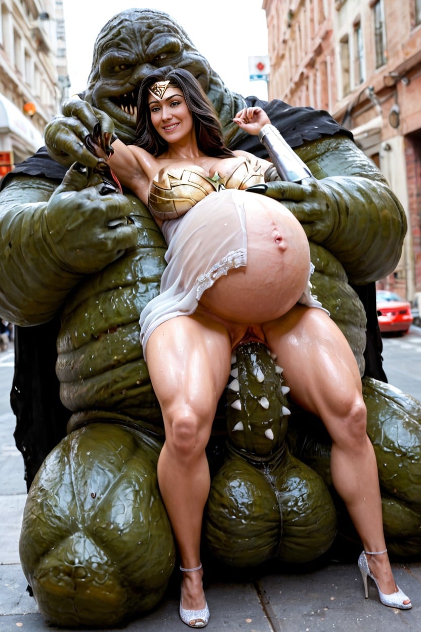 Hyper Bloated Pregnant Belly, French, Monsters Claws Groping AI Porn