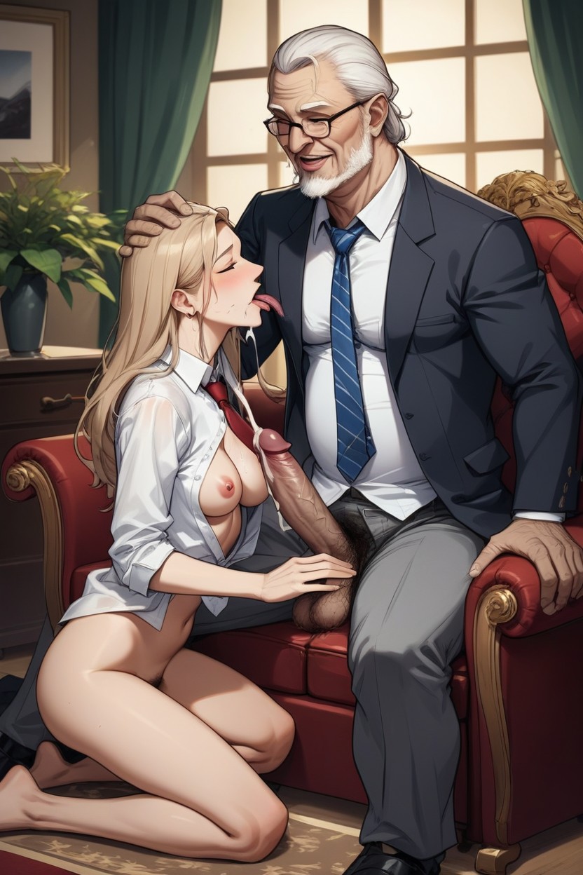 Two People, Saggy Hairy Balls, Old Man Detailed Face AI Porn