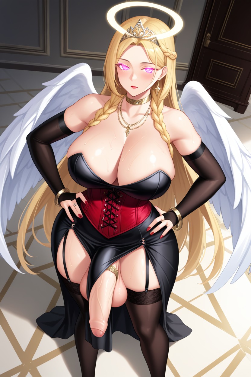 スキニー, Black Dress, Glowing Eyes ニューハーフAIポルノ