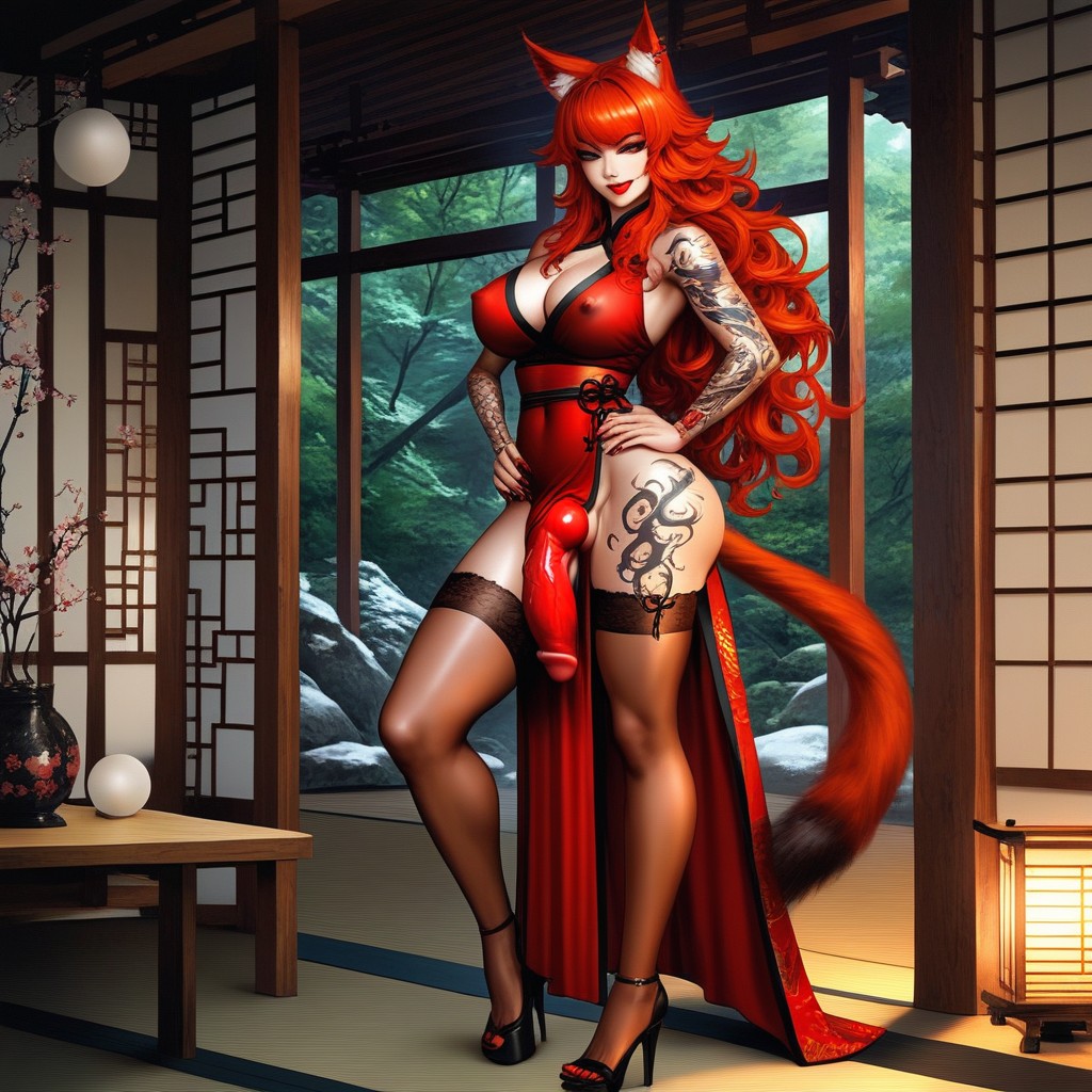 Wasp Waist, Goth, Red Hair AI Porn