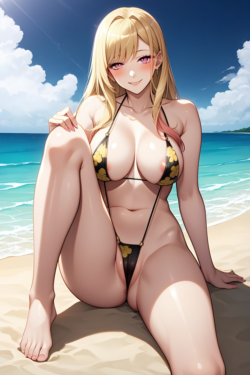 Pink Eyes, Slightly Blushing, Slingshot Bikini AI Porn