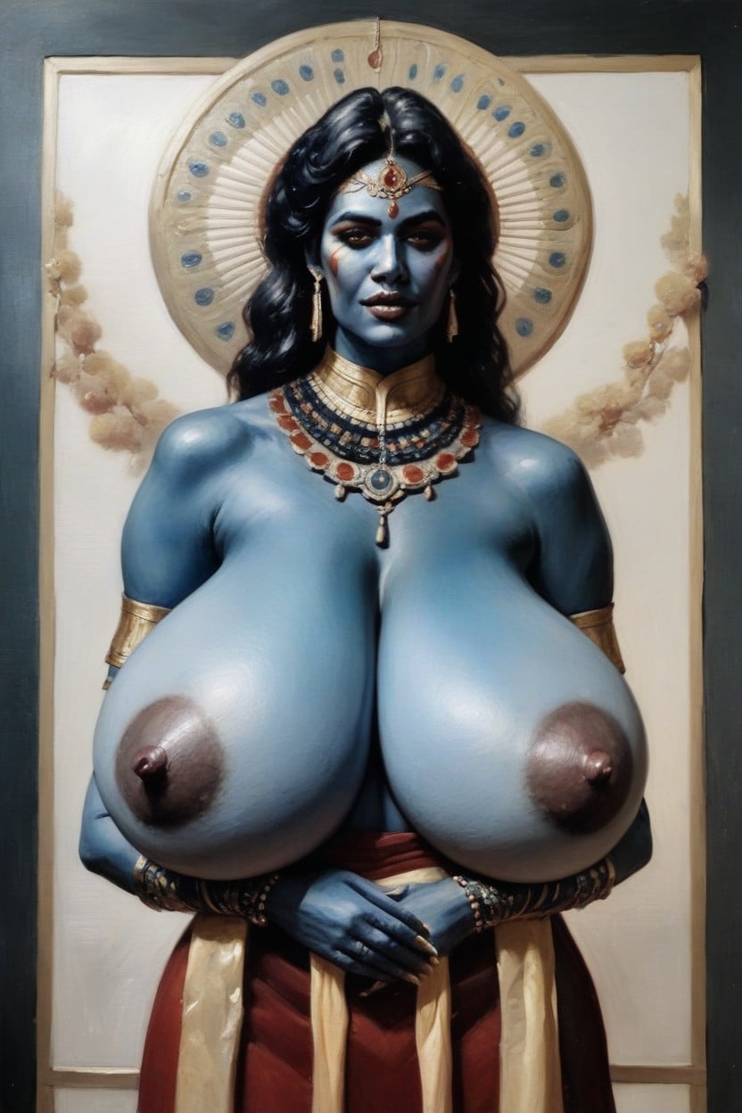 Midnight Blue Skin, Darkest Blue Skin, Retro Indian Erotic Goddess AI Porn