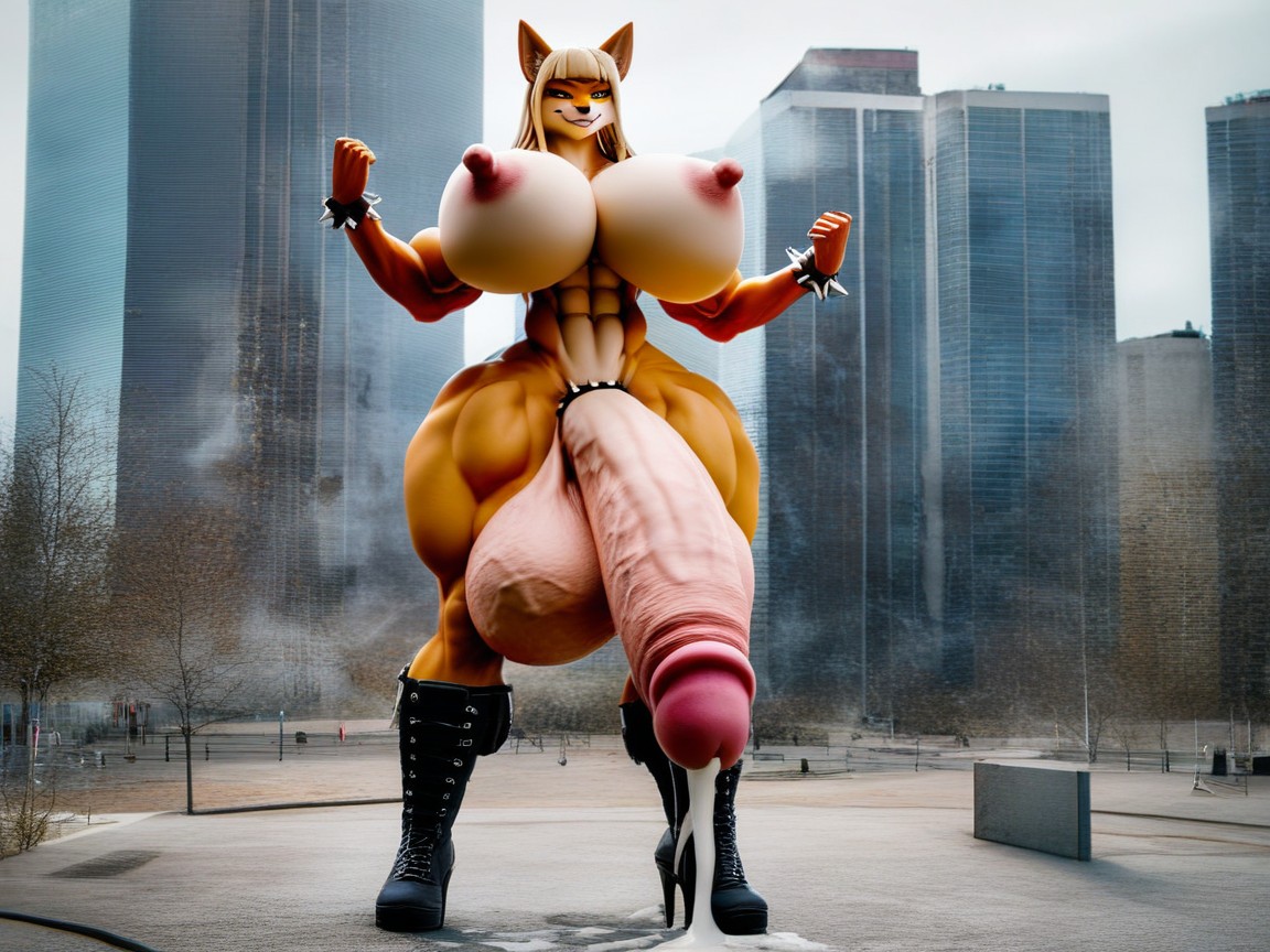 Muscle Shoulders, Futanari With Erect Penis, Cum Flooding Everywhere Furry AI Porn