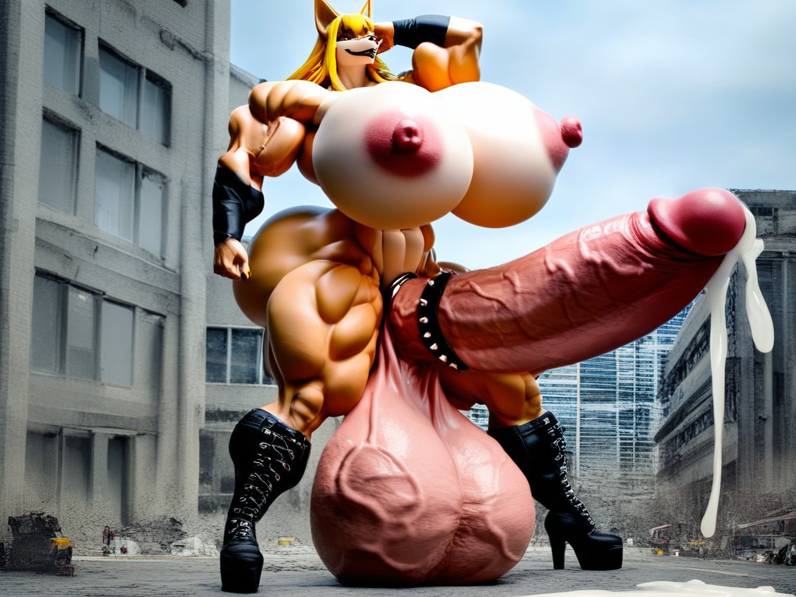 Flexing, Confident, Futanari With Erect Penis Furry AI Porn