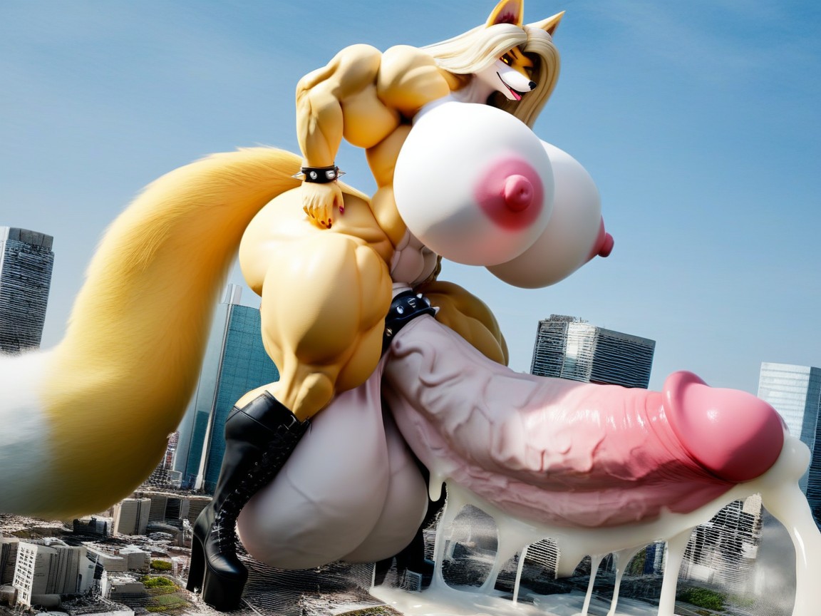 Gigantic Cock And Gigantic Sagging Balls, Hyper Muscle, Fox Furry AI Porn