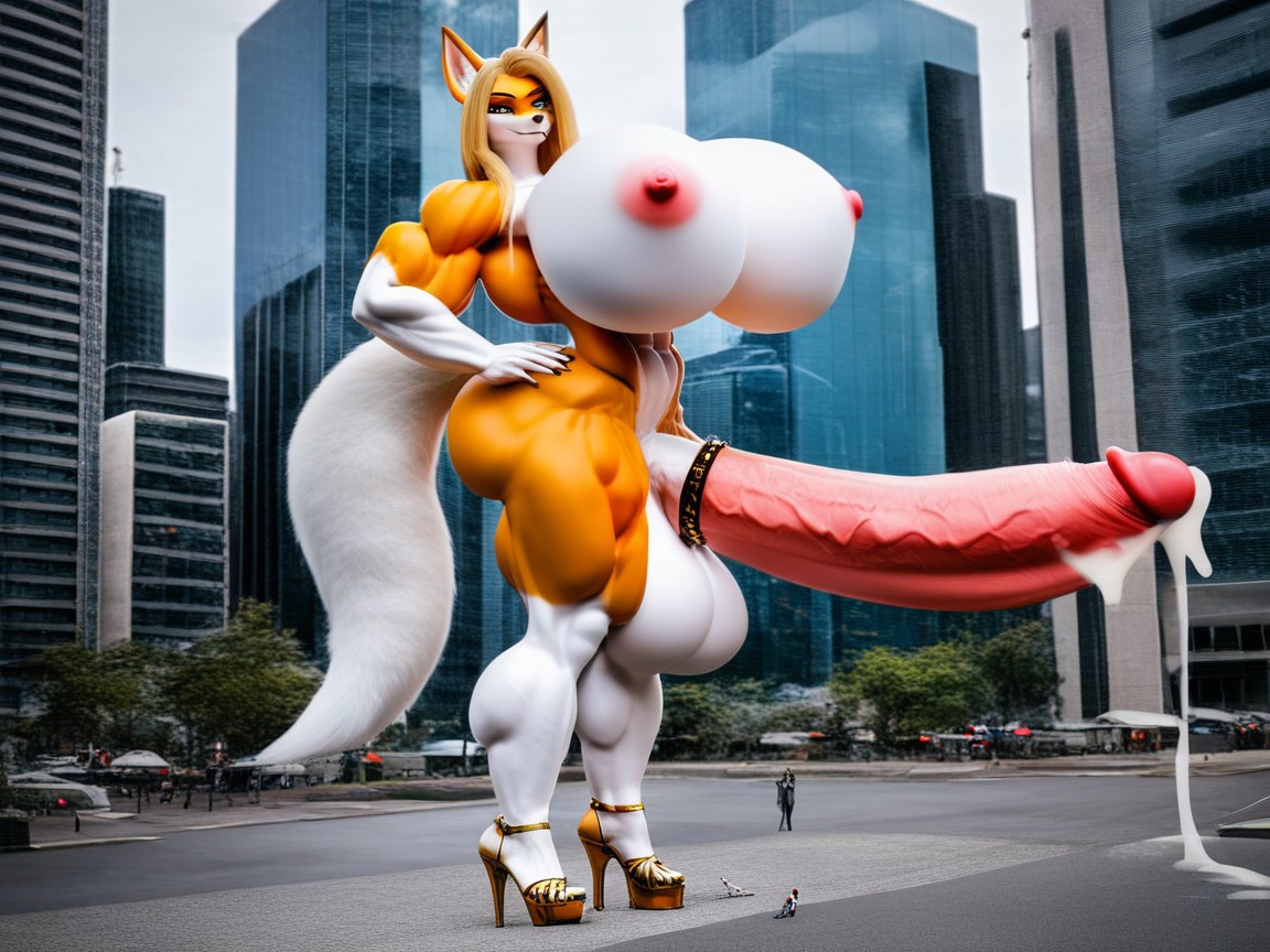 Breast Expansion, Holding Cock, Extremely Long Cock Furry AI Porn