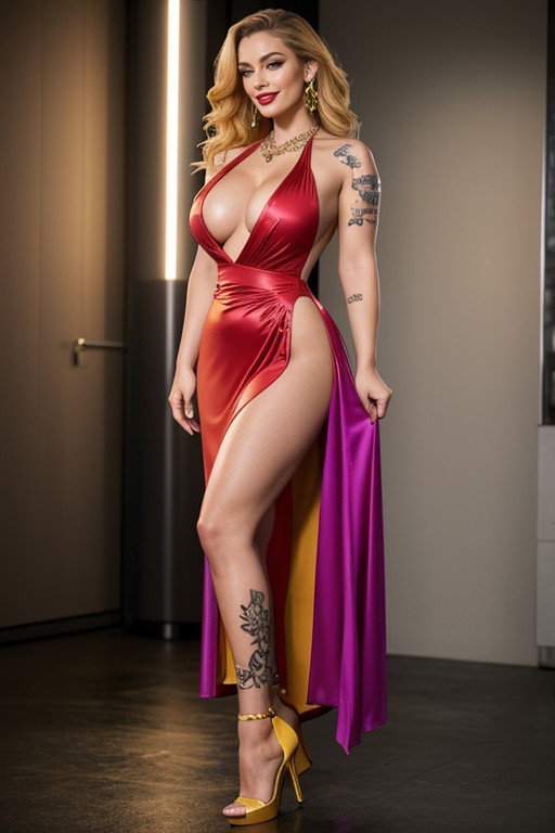 Extremly Heavy Tattoed Woman, Ultra High Details, Naked Breast AI Porn