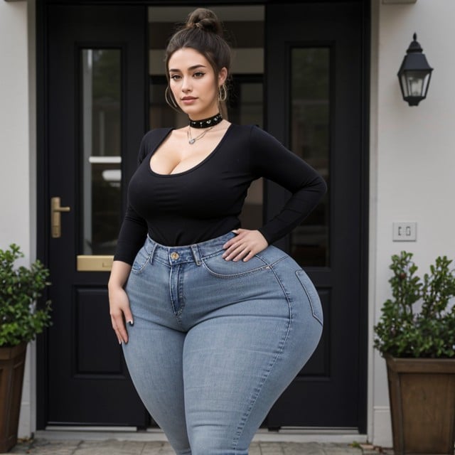 Extremely Large Hips And Buttocks Long Sleeve Unbuttoned Flannel Blouse, Bottom Heavy With A Big Wide Ass, American AI Porn