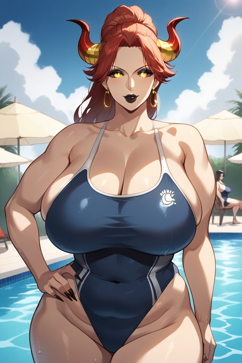 Swimming Pool, Sexy, Long Dark Red Hair Hentai AI Porn