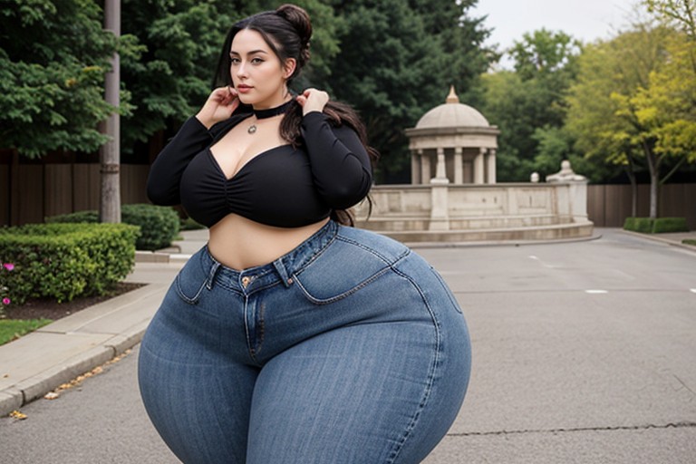 American, She Embodies A Curvaceous Bottom Heavy Hourglass Shape, Flowing Hair And Wears A Choker And Necklace AI Porn
