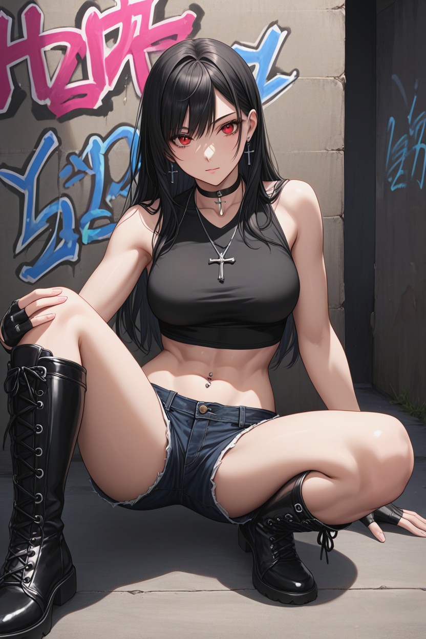 Bare Shoulders, Black Choker, Black Boots Hentai AI Porn
