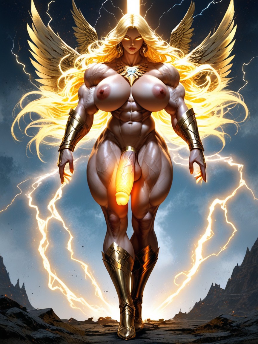 大乳, Glowing Brightly And Enhancing Her Divine Aura Thick Calves Hyper Calves, And Flowing Golden Hair 人妖AI黃片