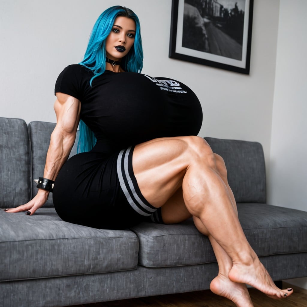 Oversized Steroid Biceps, Straight Long Hair, Giant Saggy Breasts AI Porn