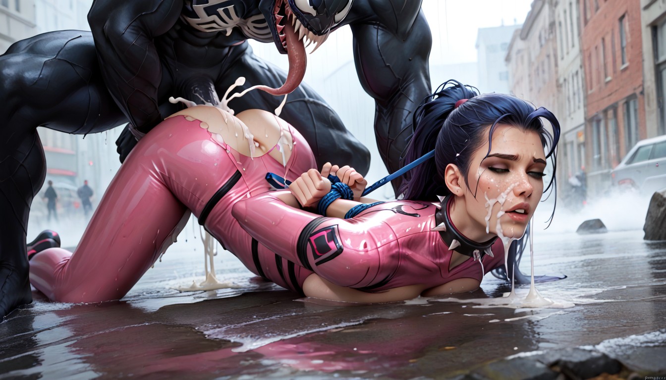 Wet Face, Arms Behind Her Back, Venom Fucking Her AI Porn