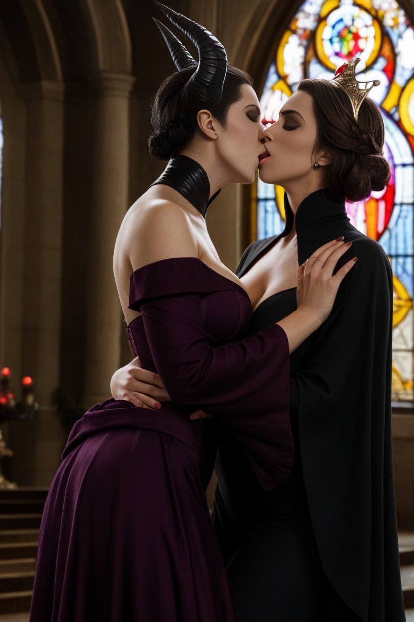 Both Lesbian Kissing, 18+, Stained Glass Windows Behind Them AI Porn