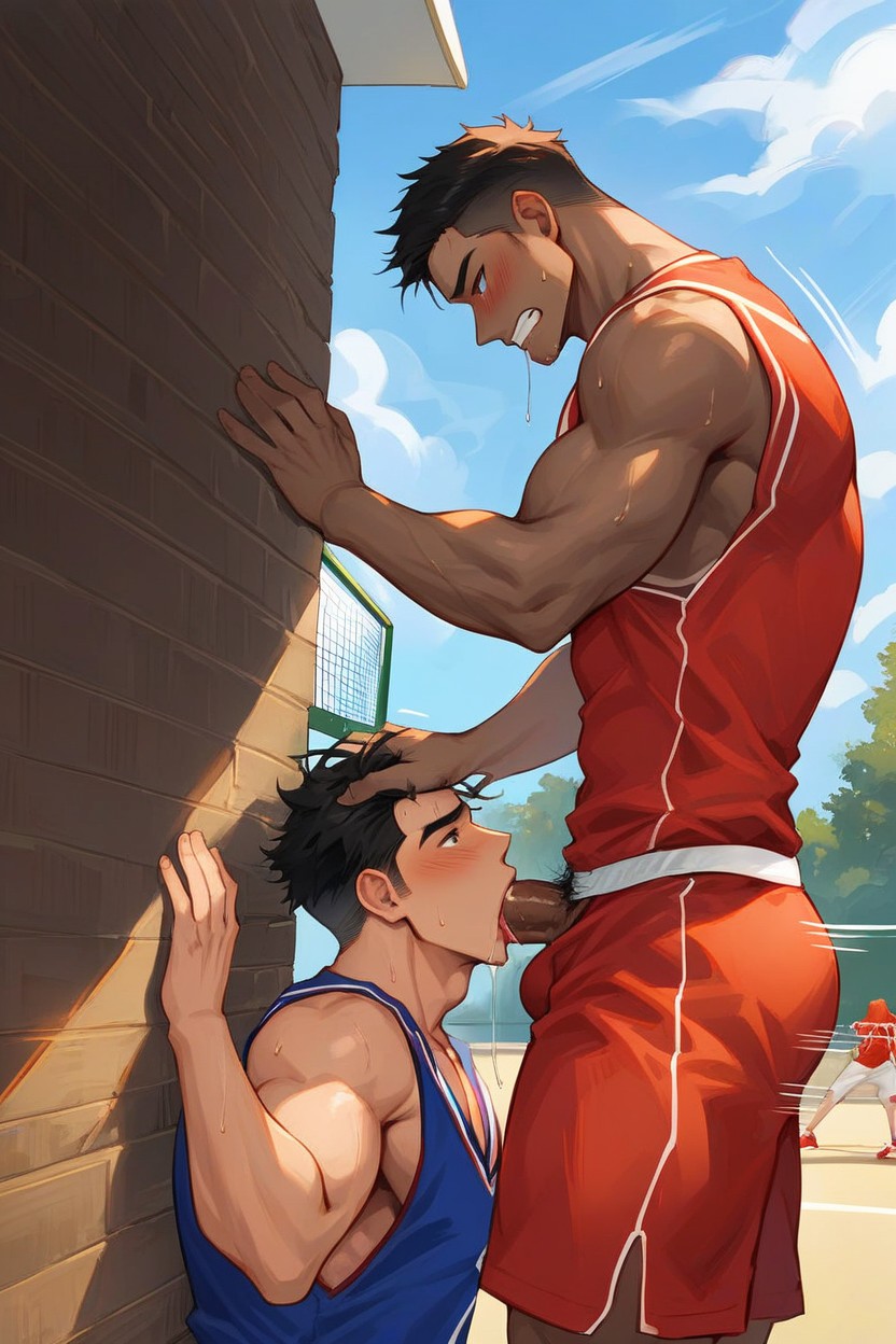 Muscular, Messy Drool, Outdoor AI Gay Porn