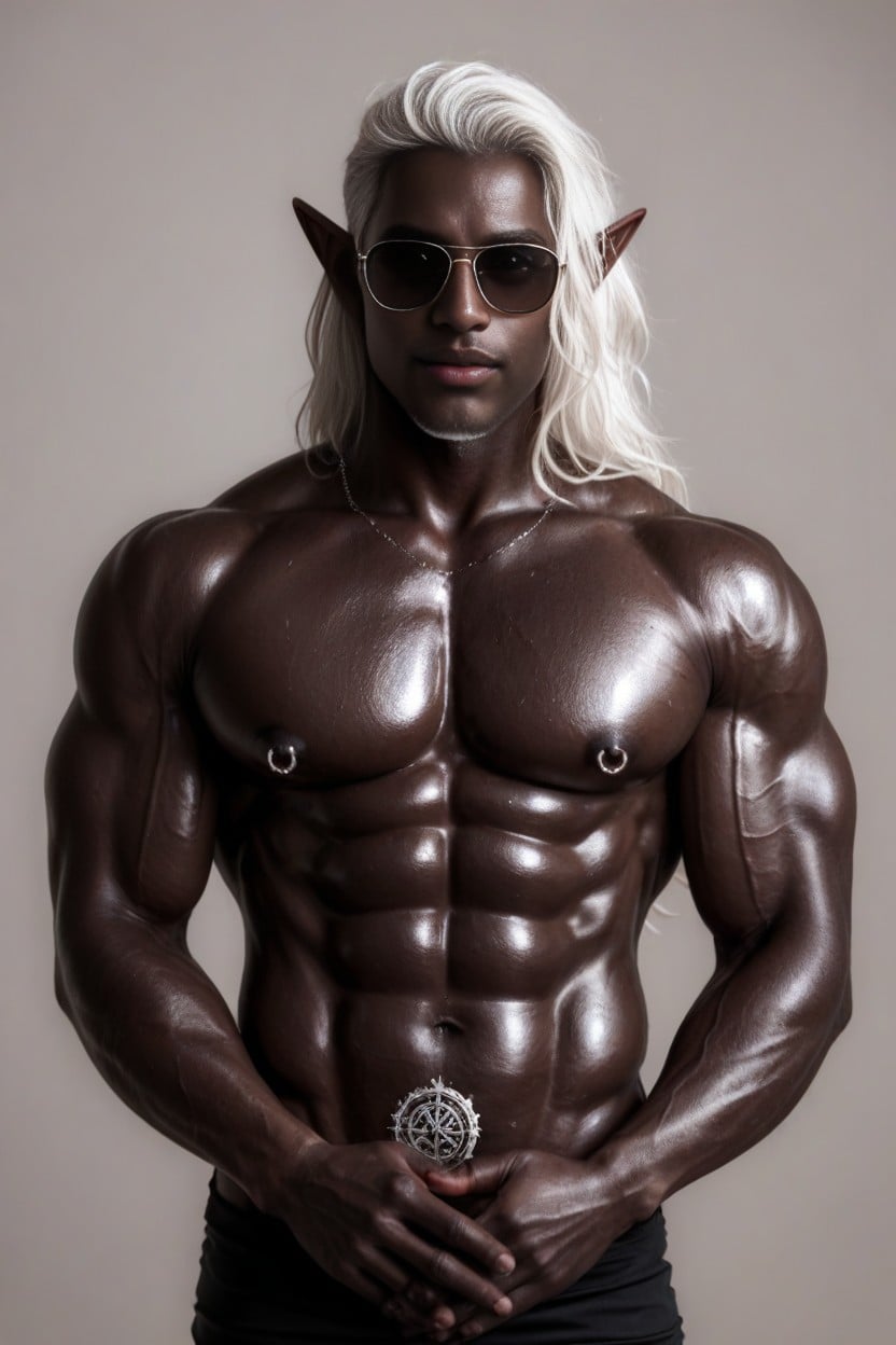 Elf Ears, Midnight Black Skin, Long Flowing Hair AI Gay Porn