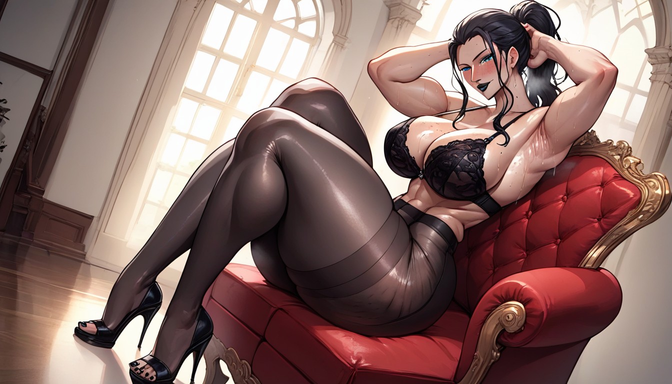 Freckles On The Breasts, Ponytail Hairstyle, Side View Hentai AI Porn