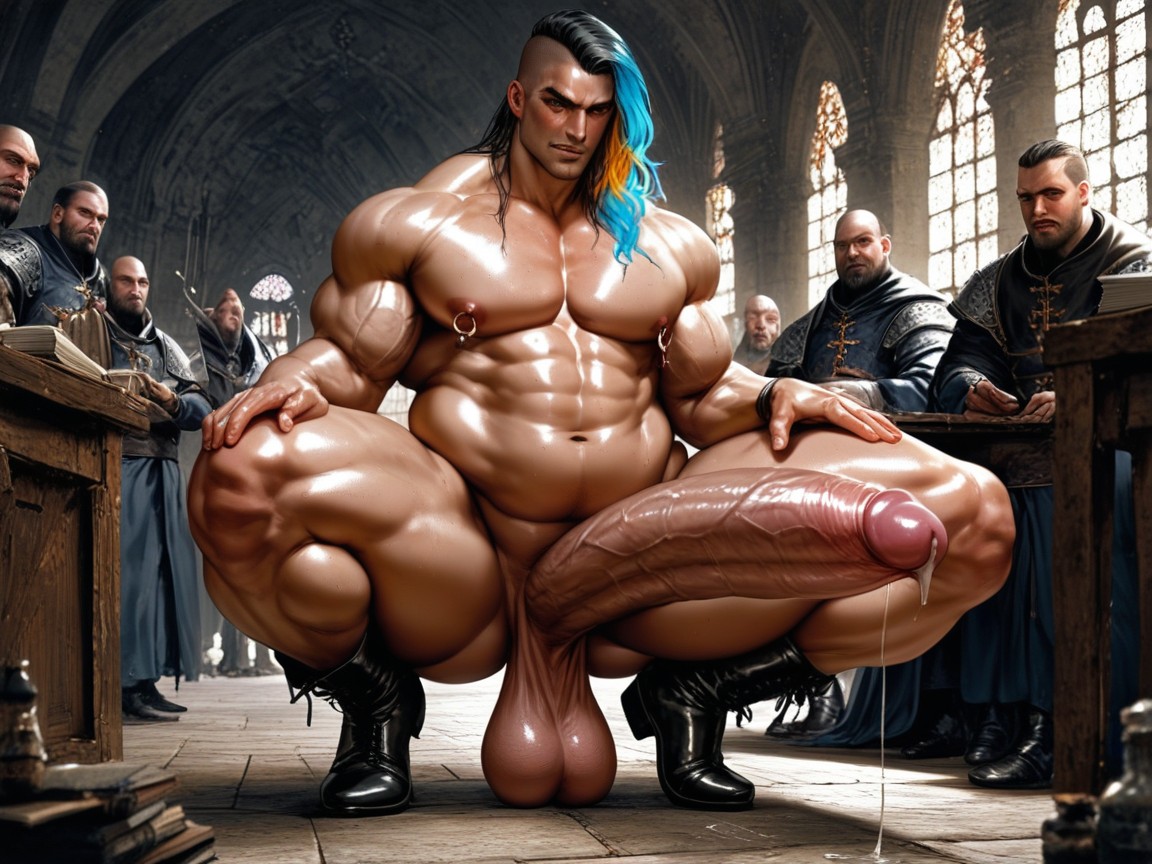 1 Person, Hyper Penises All Around Subject, Long Hair AI Gay Porn
