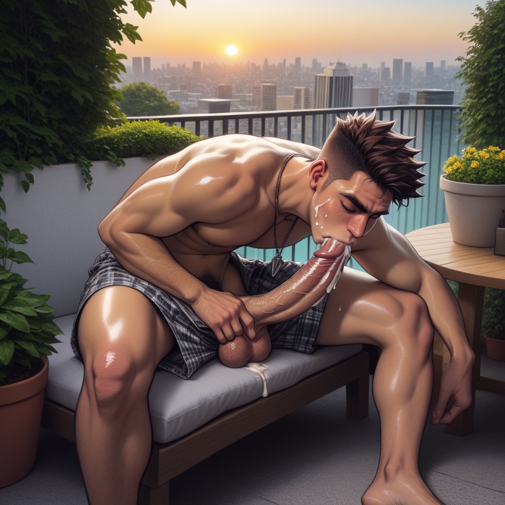 Cotton Shorts, Plants, Garden Table AI Gay Porn
