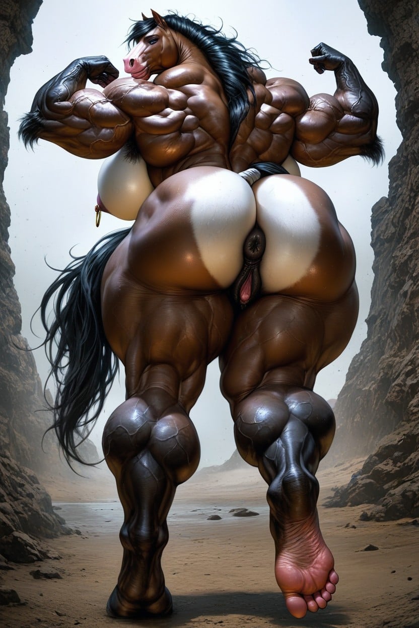 Muscular, Soles, Black Mane Furry AI Porn
