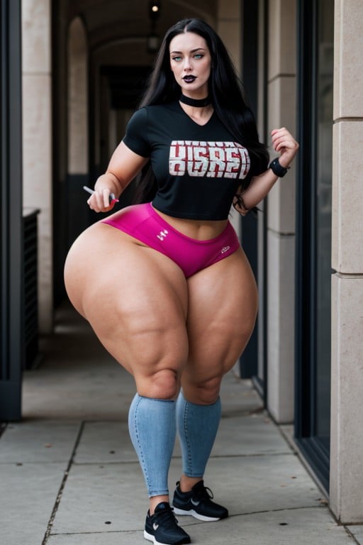 Goth Bimbo, Steroid Hourglass Figure, Obscenely Titantic Gargantuan Hyper Breasts AI Porn