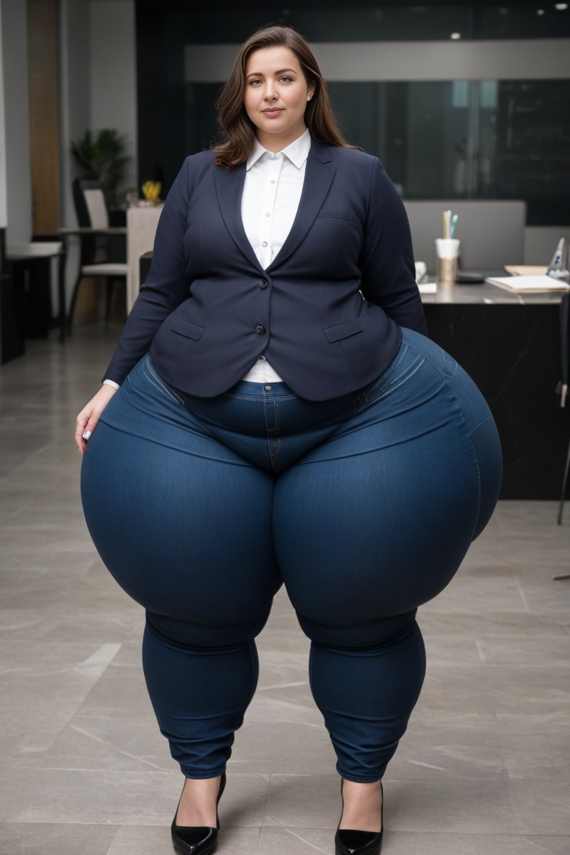 Massive Hips, 18+, Blazer Too Tight To Button AI Porn