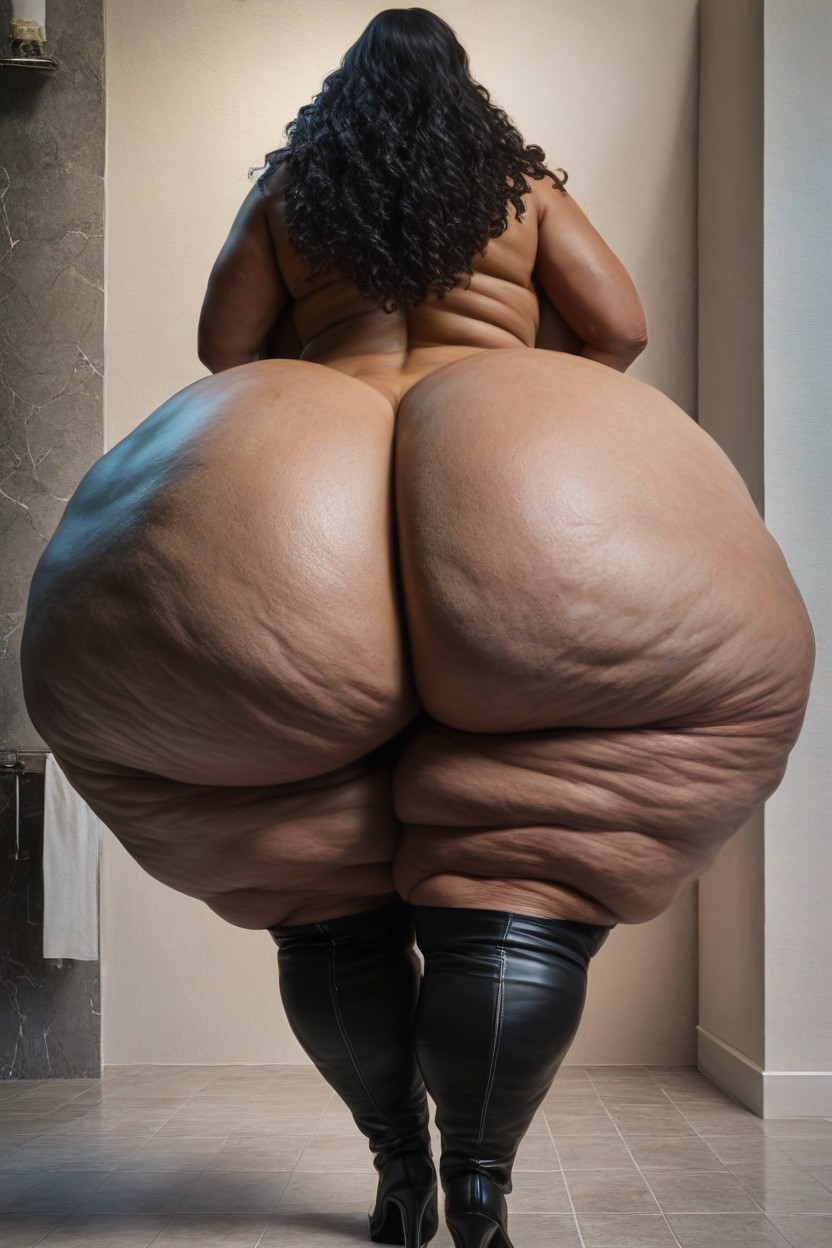 Rear View, Gigantic Fake Booty Like, Extremely Wide Hips AI Porn