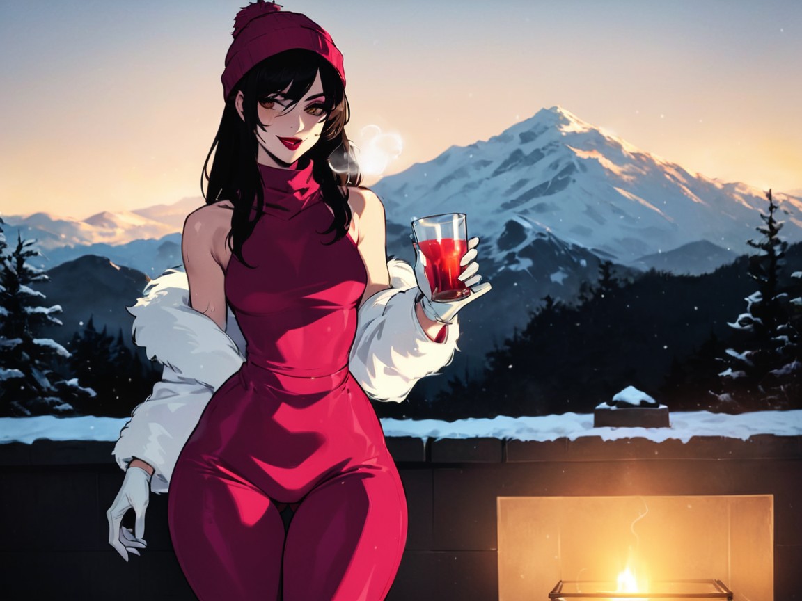 Skinny, Woman Sitting On A Mountain Top, High Color Contrast Latina AI Porn