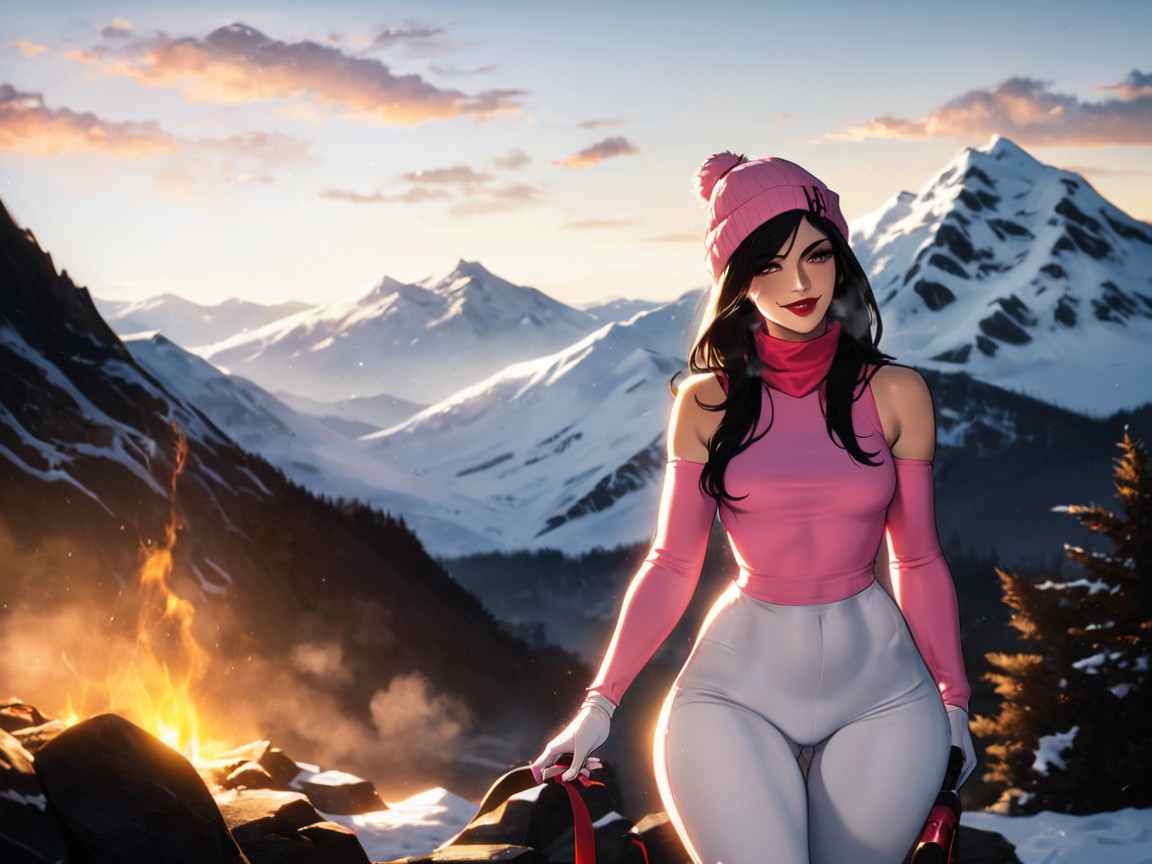 Mountains, Skinny, Sloped Shoulders Latina AI Porn