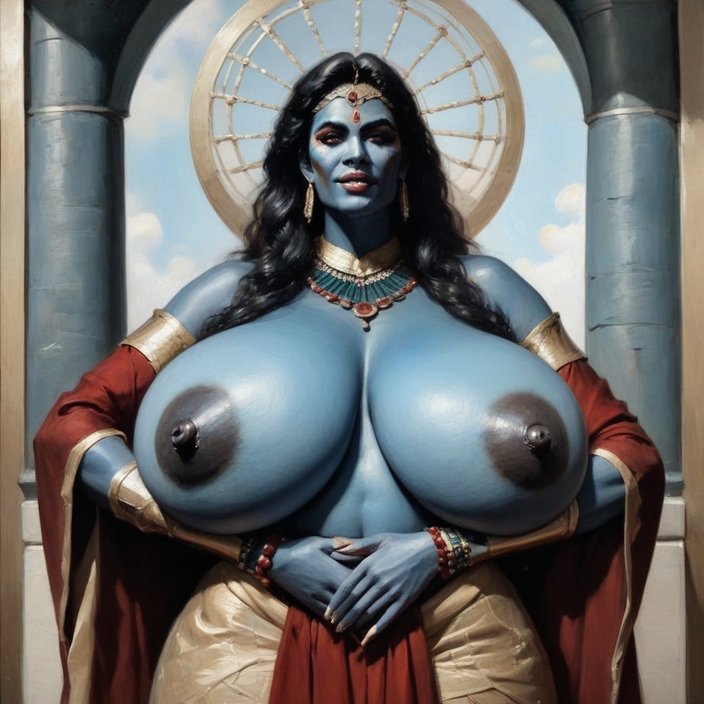 Looking At Viewer, Gigantic Natural Breasts, Seventies Indian Illustration Style AI Porn