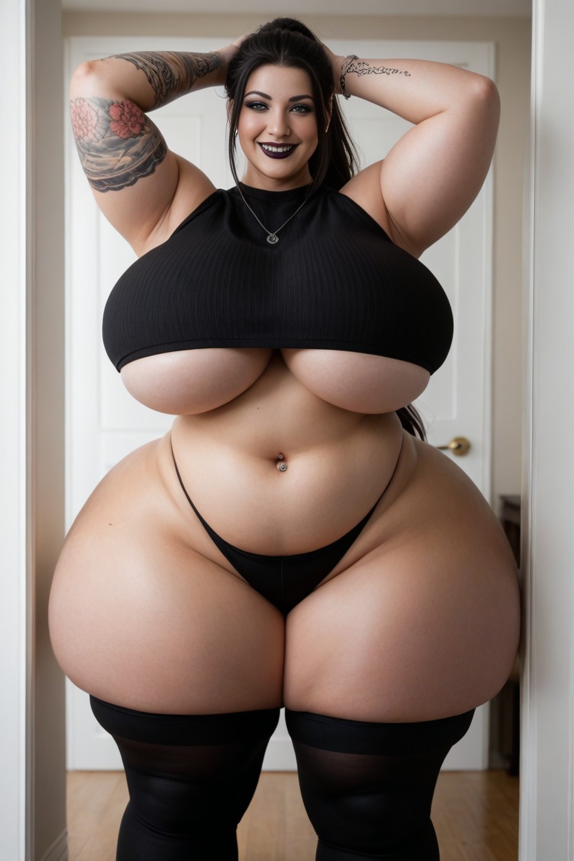 Arms Up, Gigantic Thighs, Black Leggings AI Porn