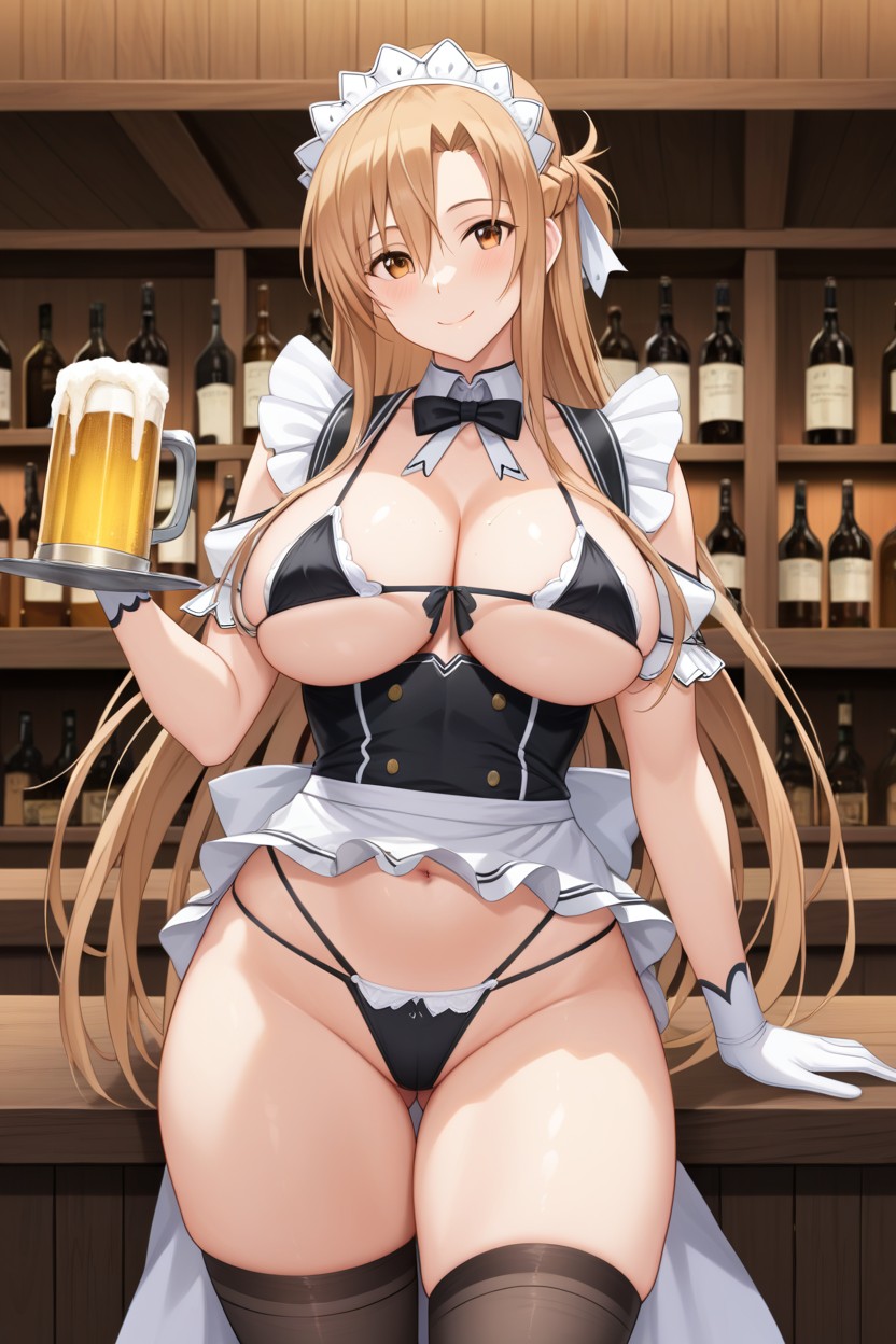 18+, Skimpy Bar Maid Cosplay, Closed Mouth ゲイAIポルノ
