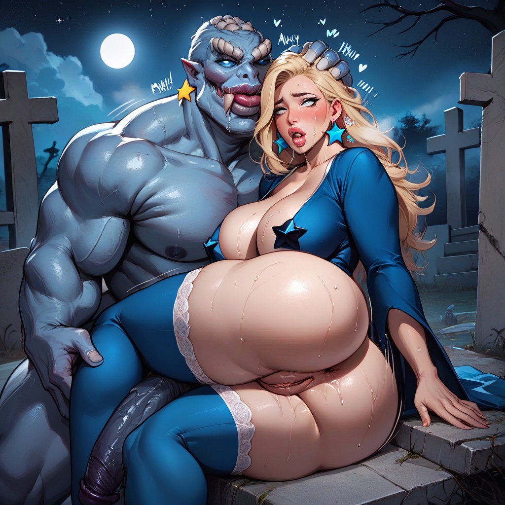 Blonde Hair, Rolling Eyes, Blue Stockings AI Porn