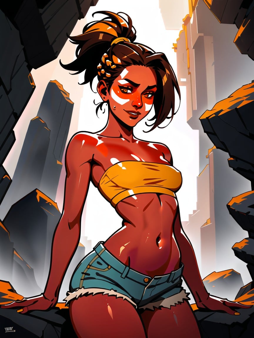 Wearing Orange Tribal Climbing Gear, Round Ass, Rounded Hips AI Porn