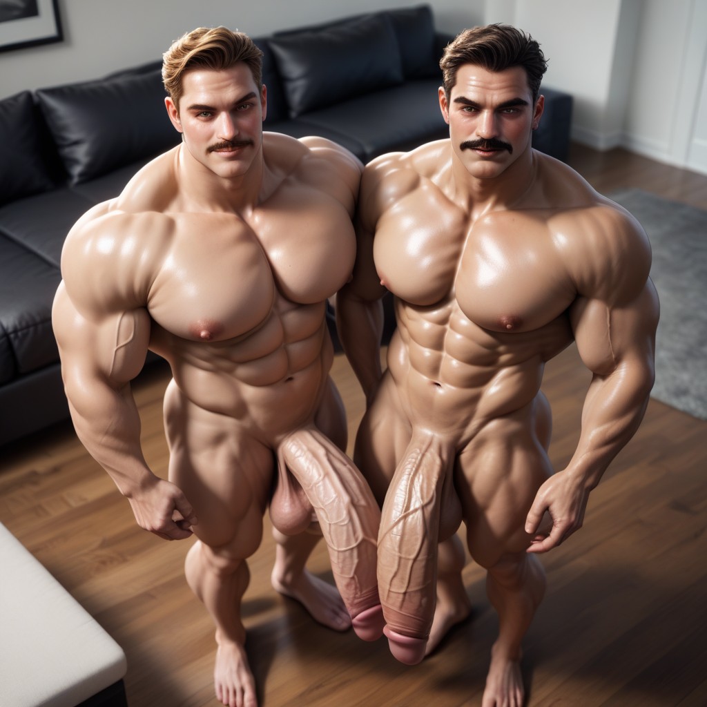 Blond And Brown Hair, Big And Thick, Tall AI Gay Porn