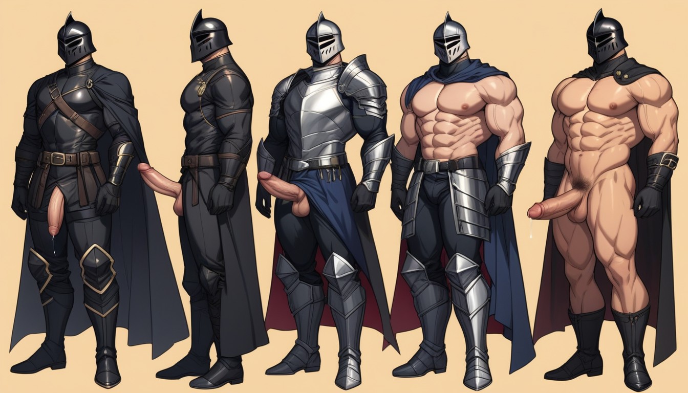 Long Penis, Face Fully Covered With Knight Helmet, Full Body View AI Gay Porn