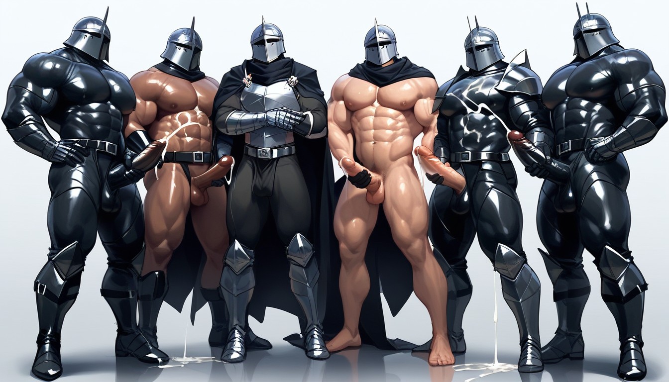 Light Skin Penis, Exposed Penis, Black Metal Chestplate AI Gay Porn