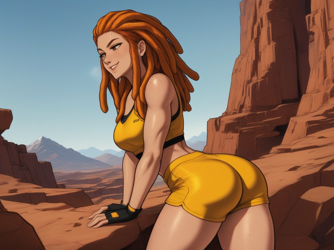 Woman Rapelling Down A Mountain, Ojos Marrones, Ass Depth Low Hentai IA