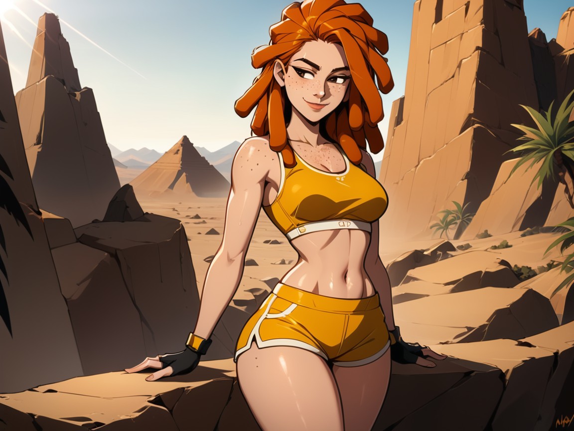 Wearing Gold Silk Climbing Gear, Woman Looking Away, Low Torso Height AI Porn