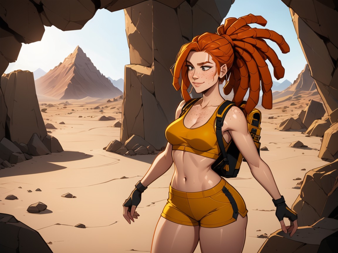 Woman Rapelling Down A Mountain, Pretty Face, Freckles On Face AI Porn